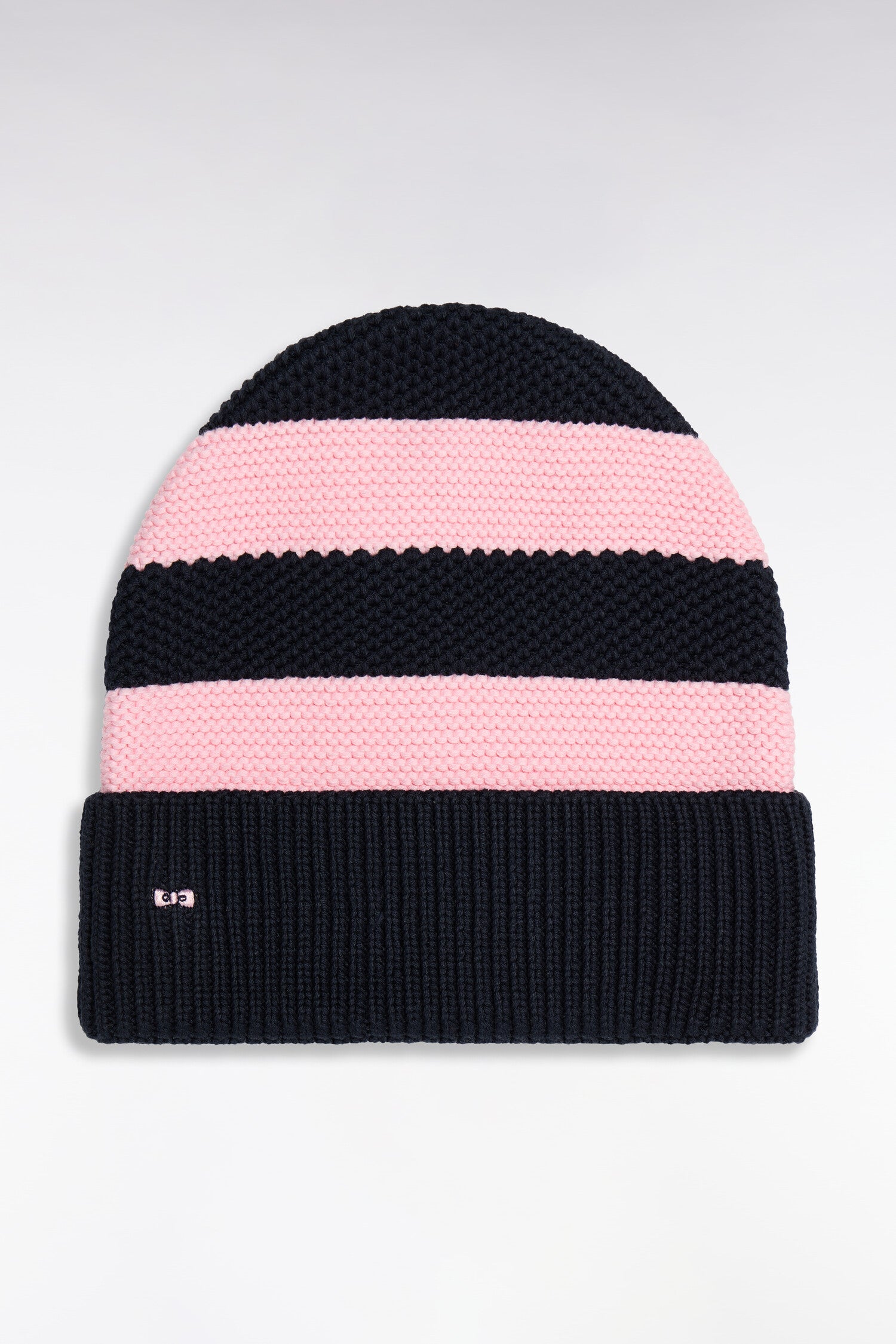 Bonnet en coton rayé rose et marine