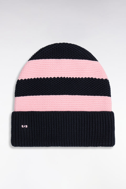 Bonnet en coton rayé rose et marine - Image 1