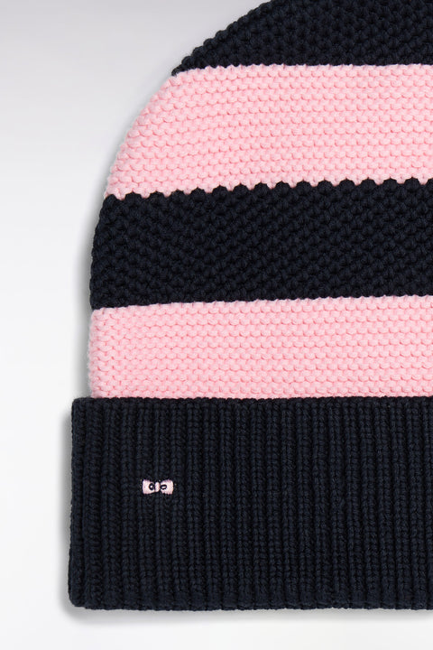 Bonnet en coton rayé rose et marine - Image 2