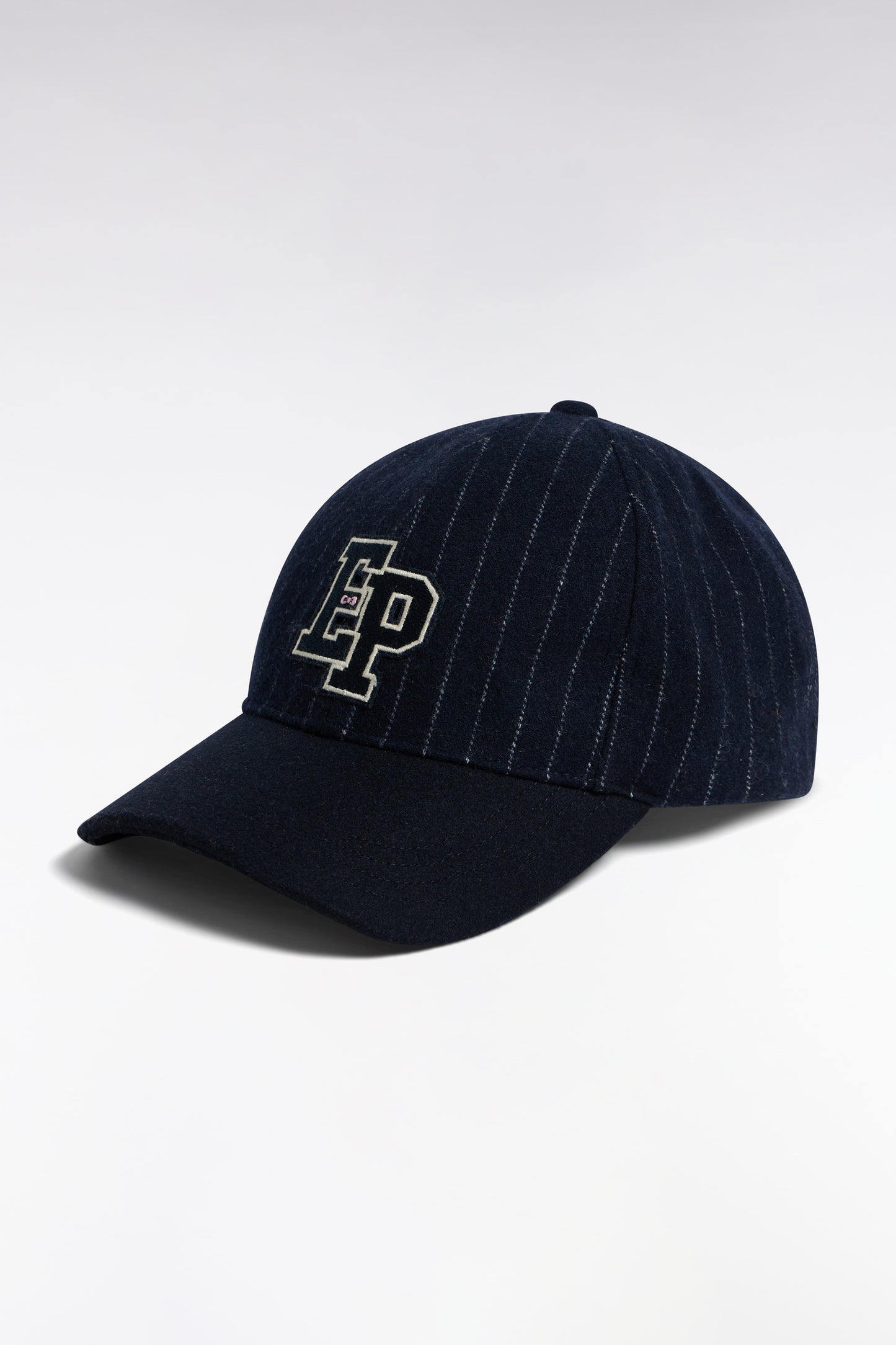 Casquette bimatière en drap de laine rayé marine patch EP