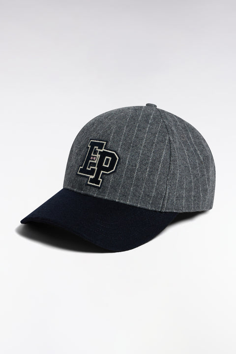 Casquette bimatière en drap de laine rayé gris patch EP - Image 1