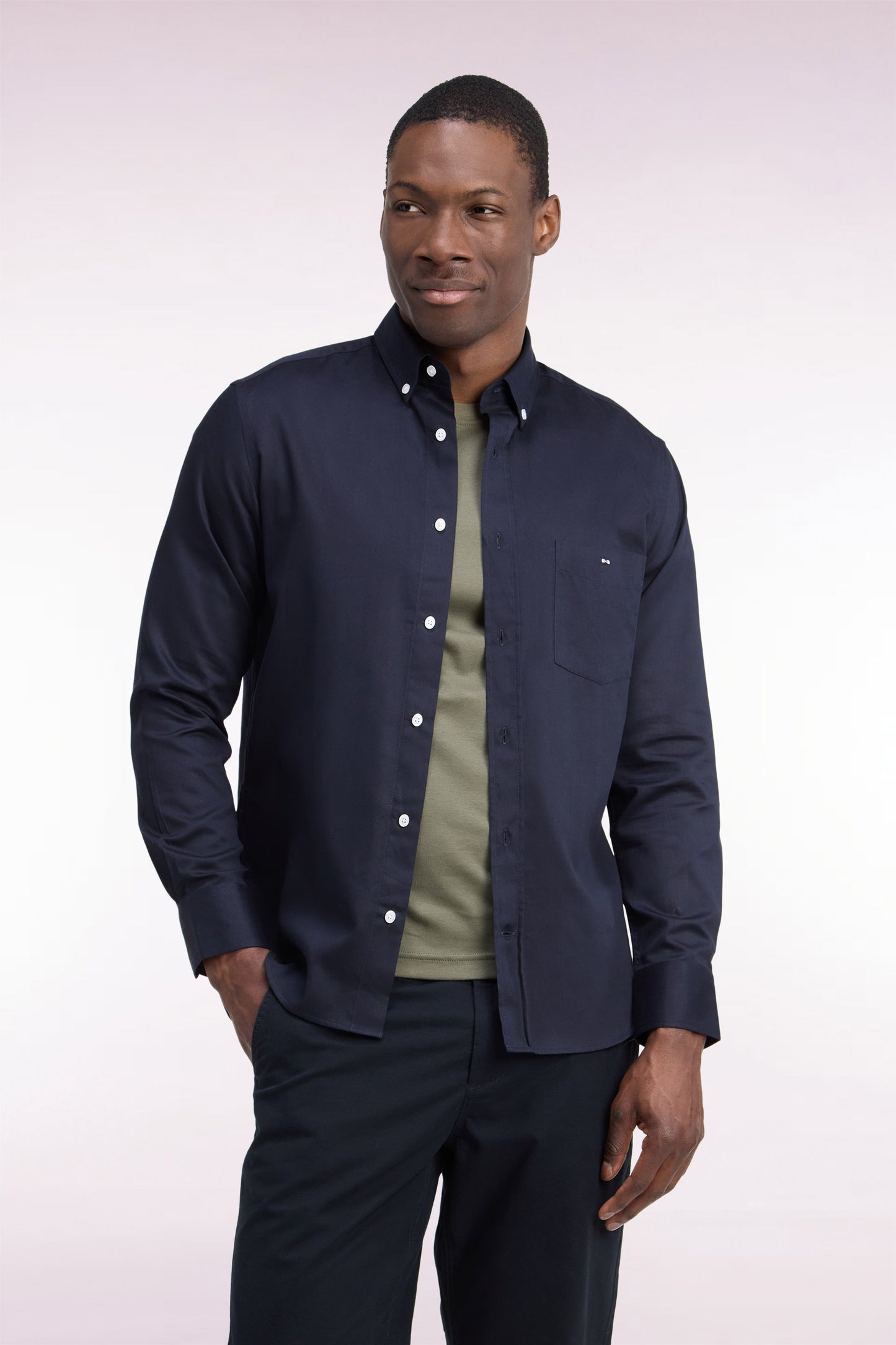 Chemise en piqué de coton marine coupe droite