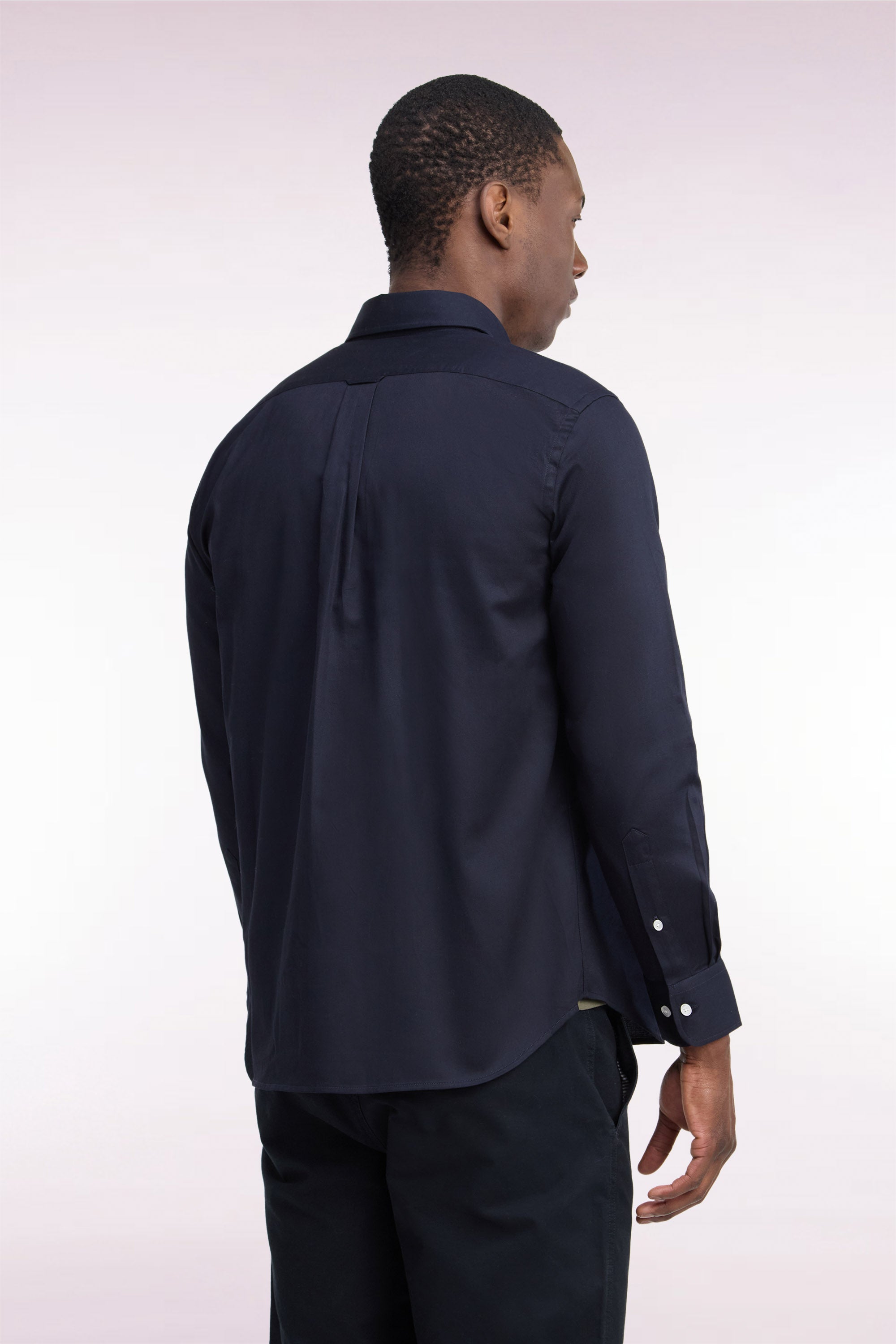 Chemise en piqué de coton marine coupe droite
