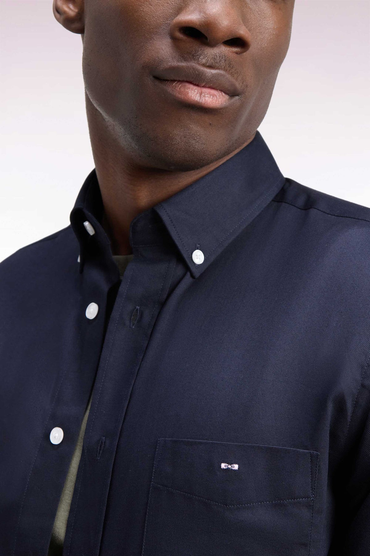 Chemise en piqué de coton marine coupe droite