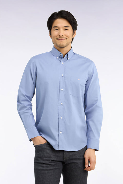 Chemise en coton bleu à détails micromotifs coupe droite - Image 3