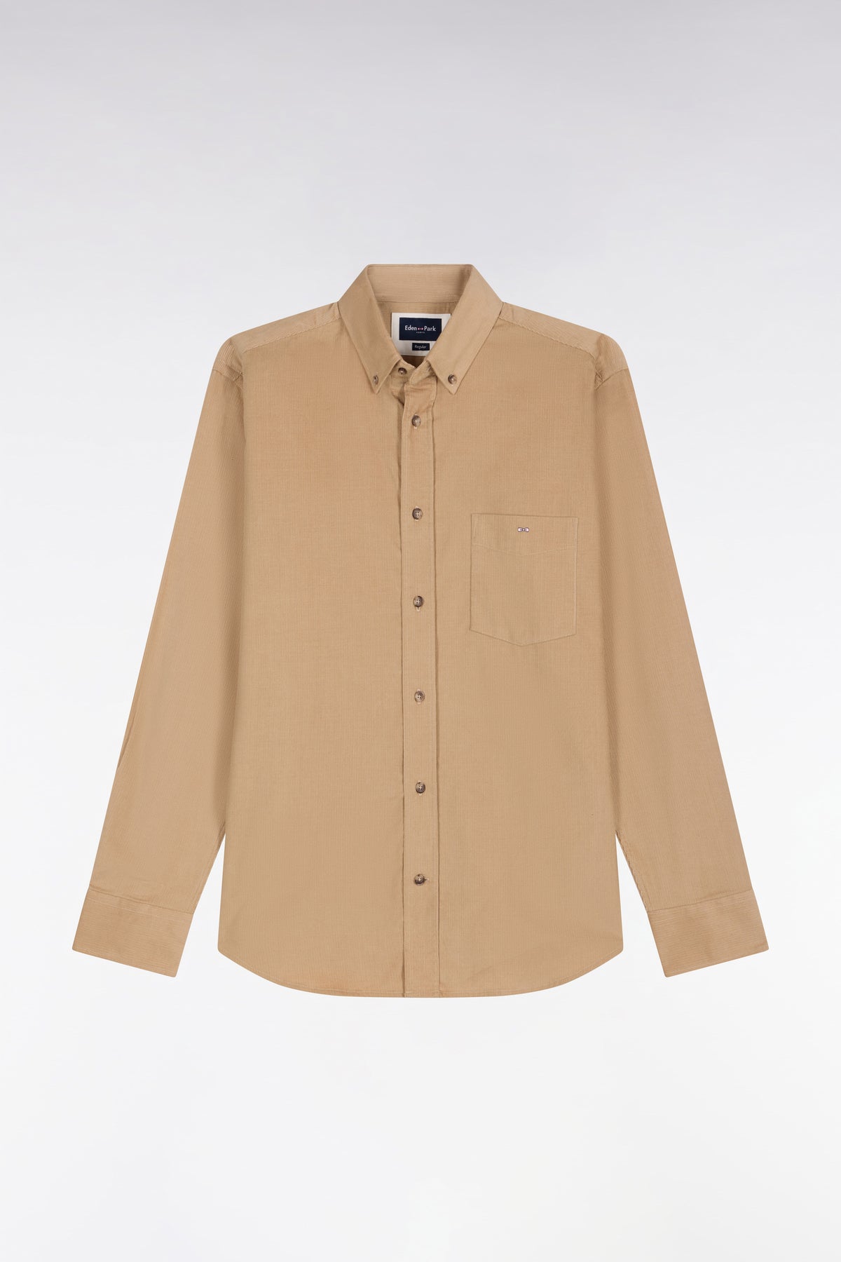 Chemise en coton côtelé beige coupe droite