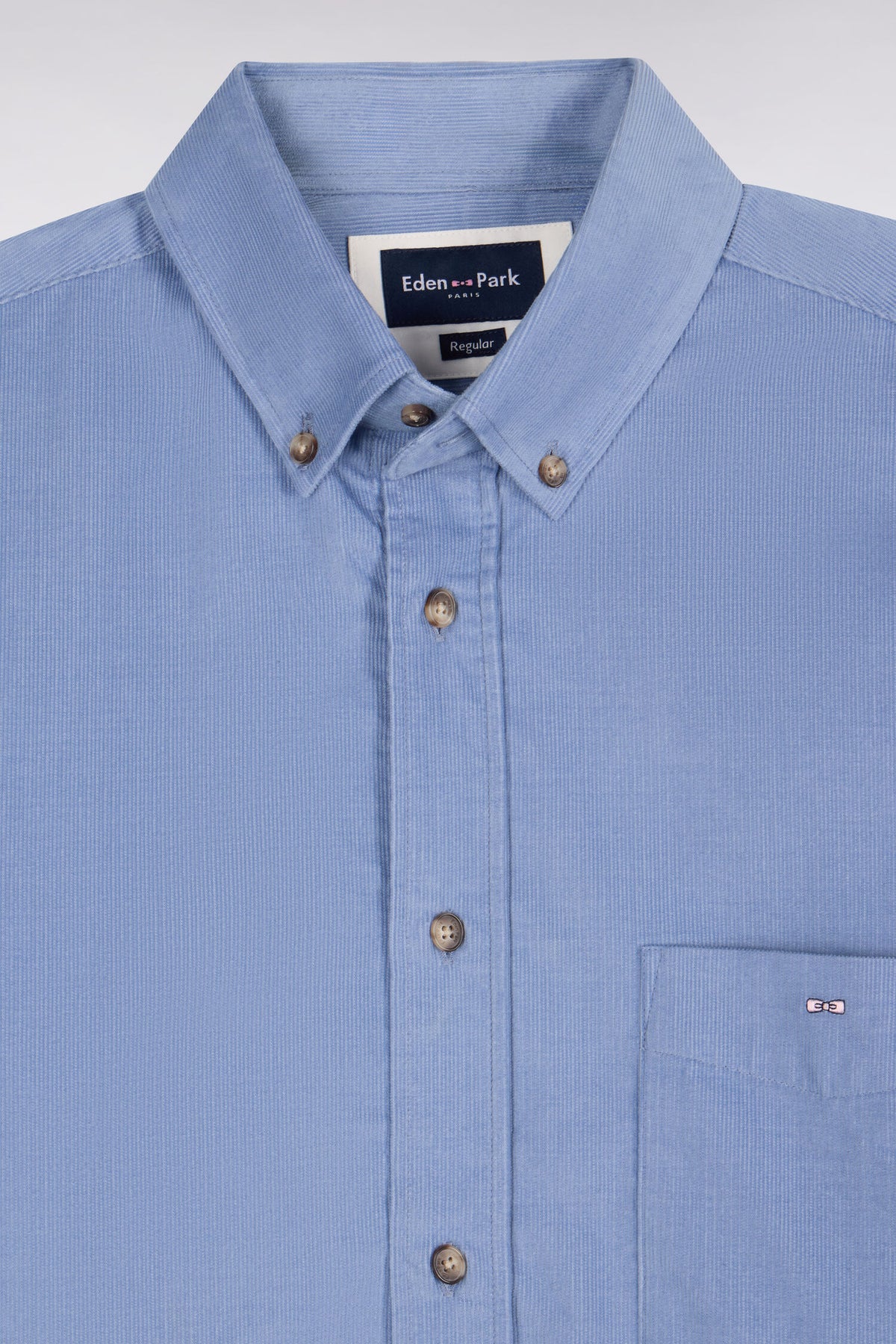 Blue ribbed cotton straight cut shirt