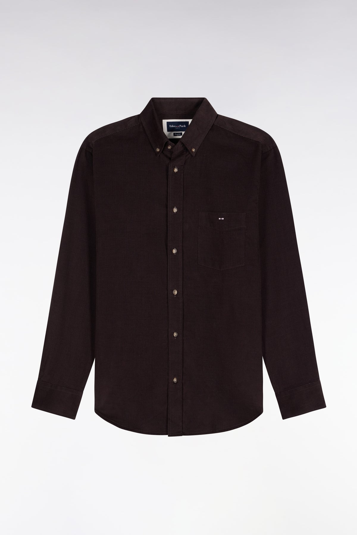 Chemise en coton côtelé marron coupe droite