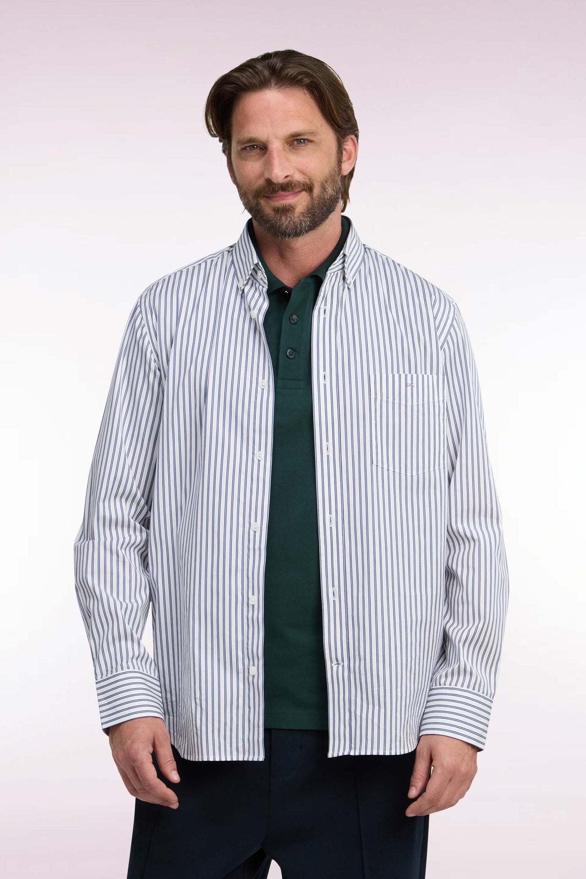 Chemise à rayures en coton marine et blanc coupe droite