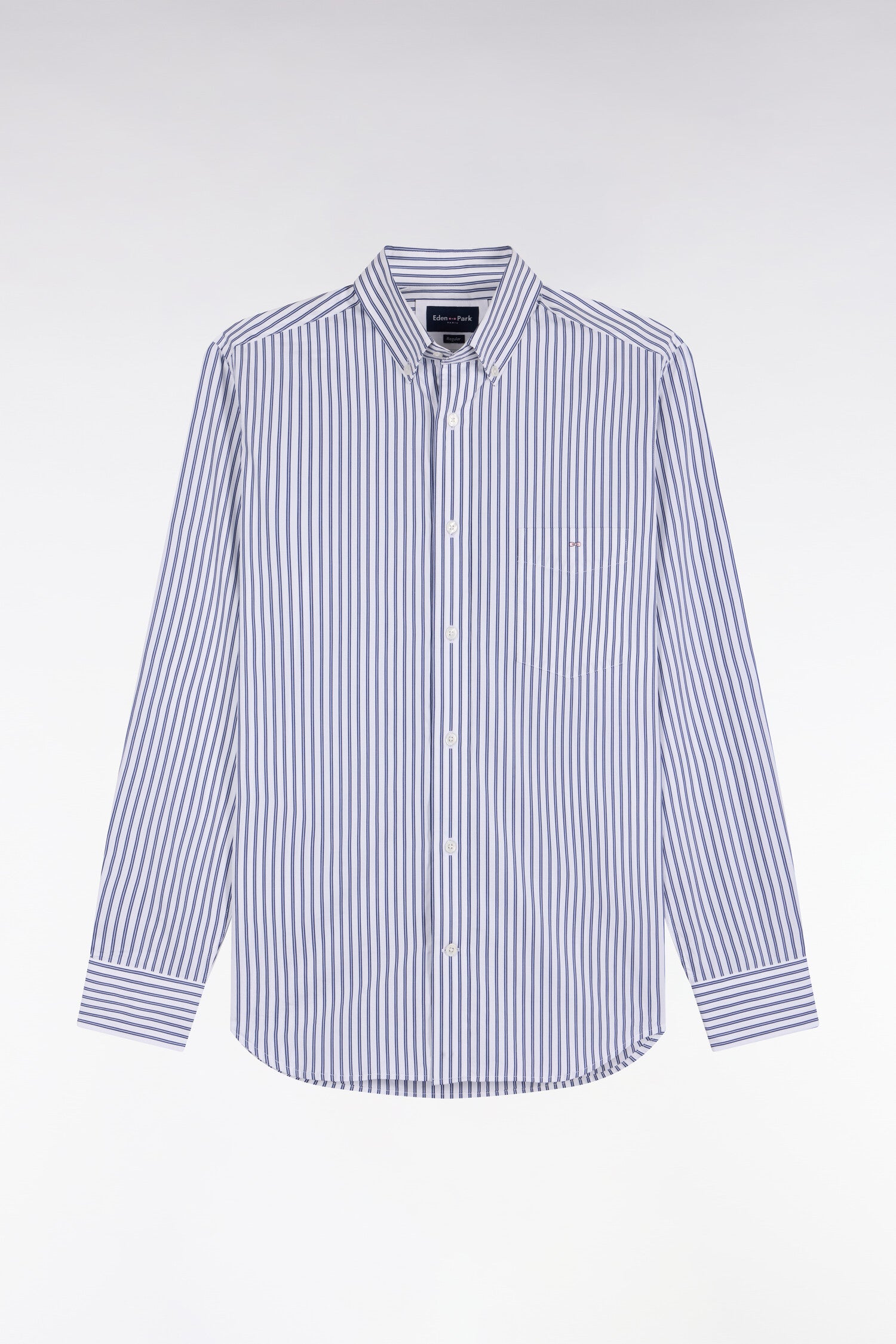 Chemise à rayures en coton marine et blanc coupe droite