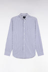Chemise à rayures en coton marine et blanc coupe droite