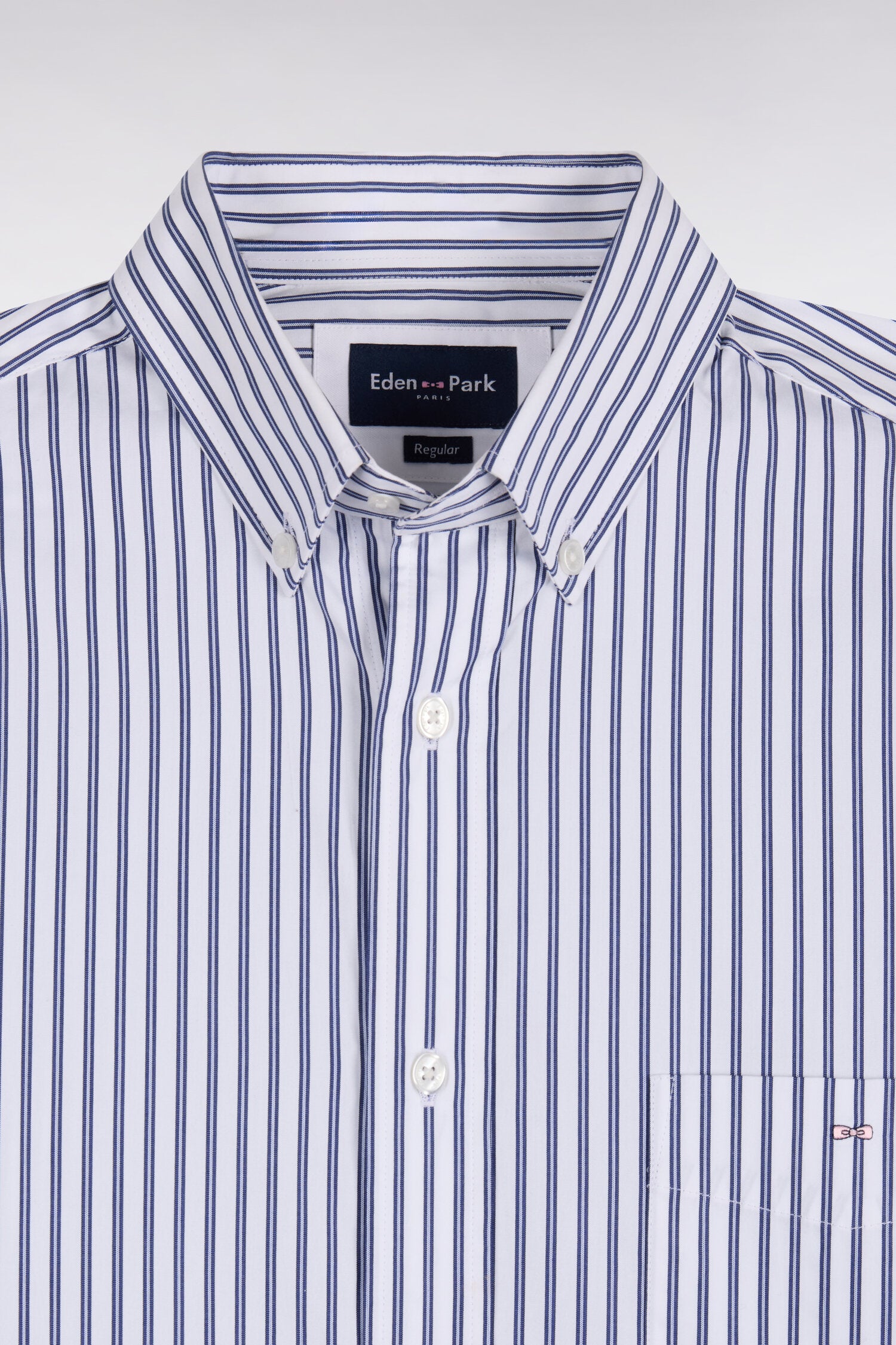 Chemise à rayures en coton marine et blanc coupe droite