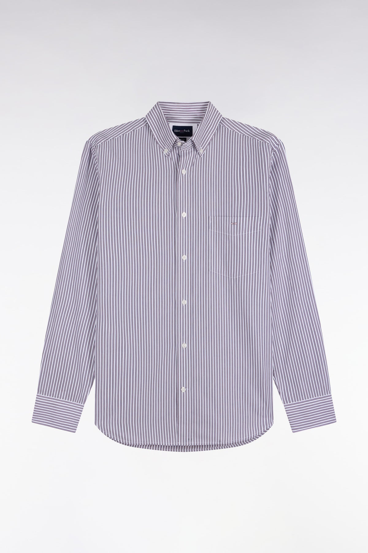 Chemise en coton à rayures marine et rose coupe droite