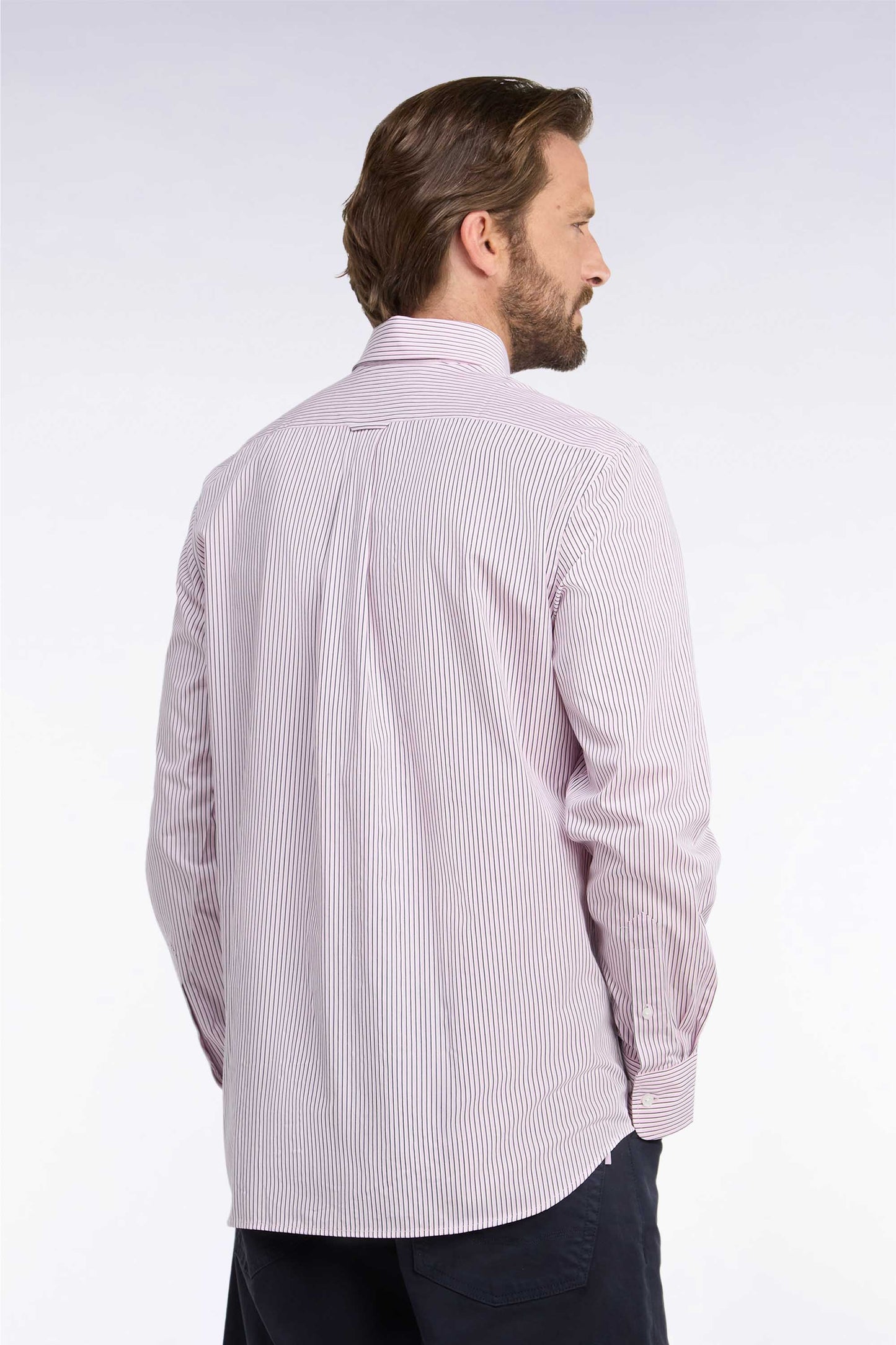 Chemise en coton à rayures rose coupe droite