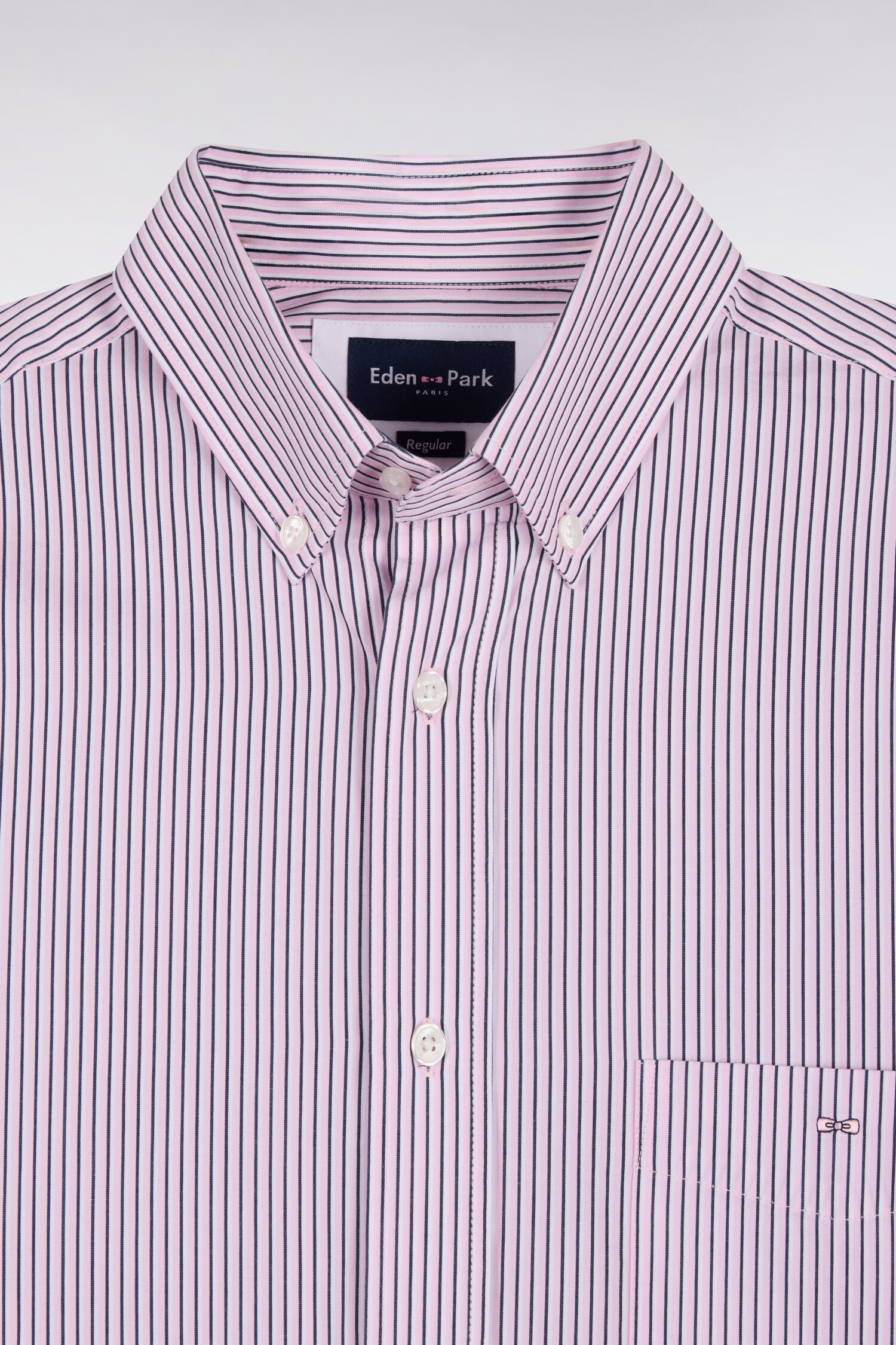 Chemise en coton à rayures rose coupe droite
