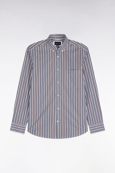 Chemise en popeline de coton à rayures marron coupe droite - Image 1