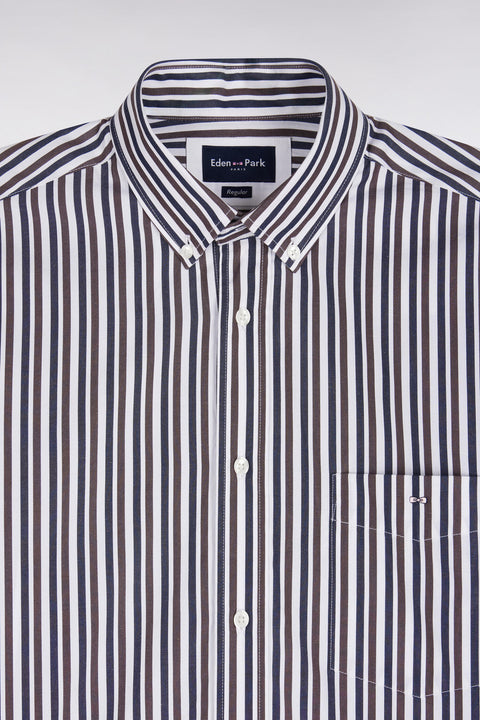 Chemise en popeline de coton à rayures marron coupe droite - Image 2