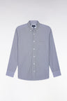 Chemise en coton blanc à fines rayures marine coupe droite