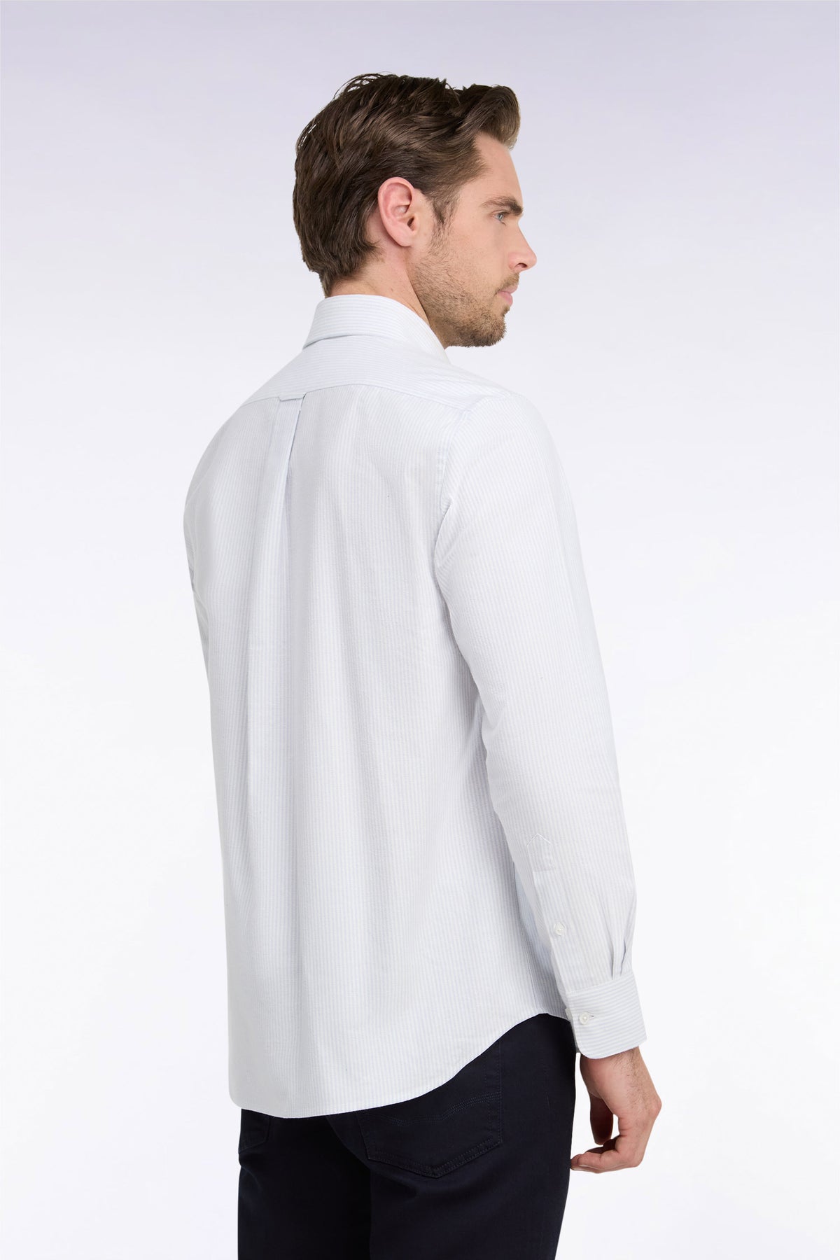 Chemise en coton à rayures bâtons ciel coupe droite