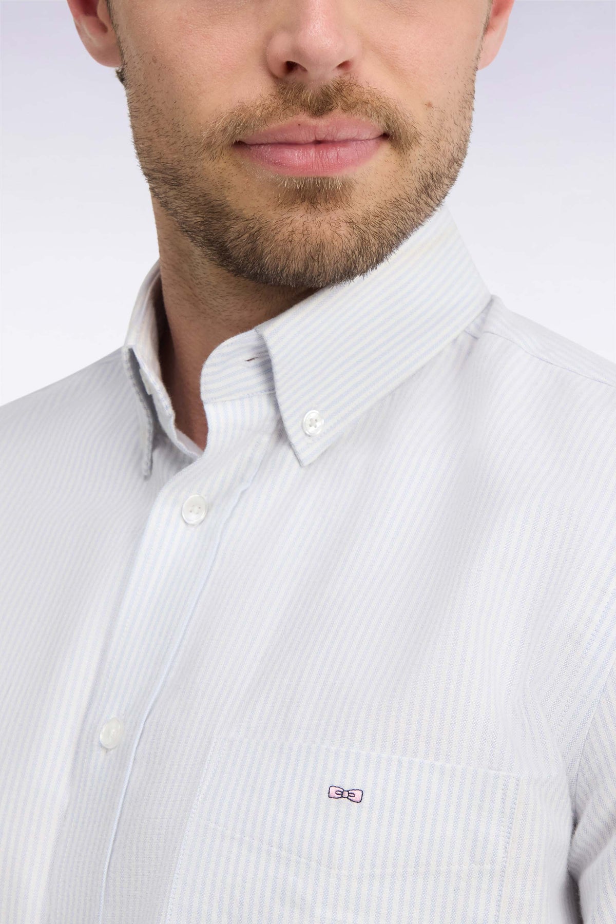 Chemise en coton à rayures bâtons ciel coupe droite