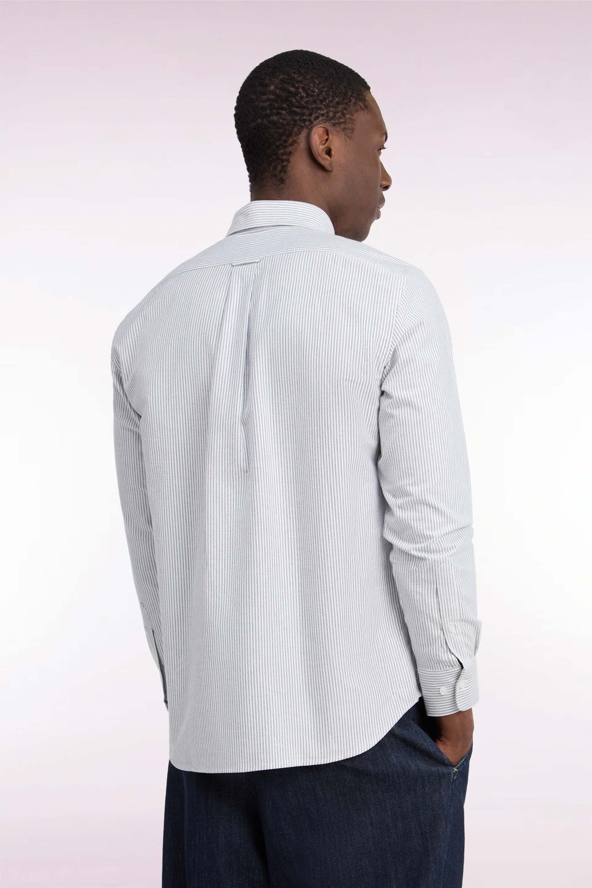 Chemise en coton à rayures bâtons marine coupe droite