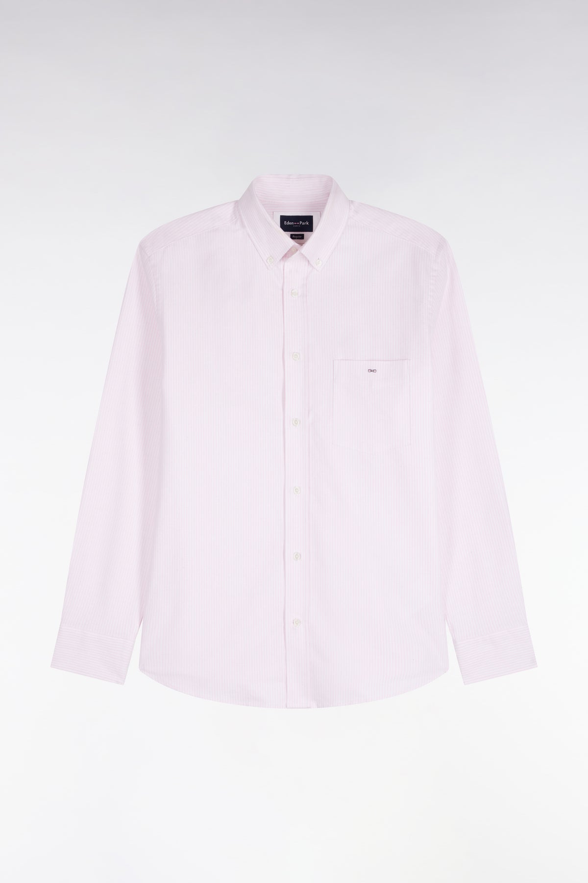 Chemise en coton à rayures bâtons roses coupe droite