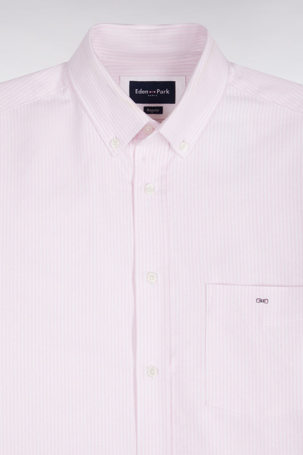 Chemise en coton à rayures bâtons roses coupe droite