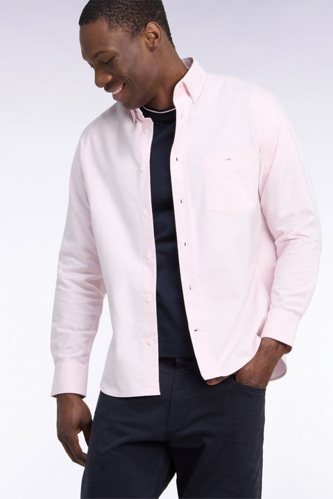 Plain pink cotton straight cut shirt - Image 1