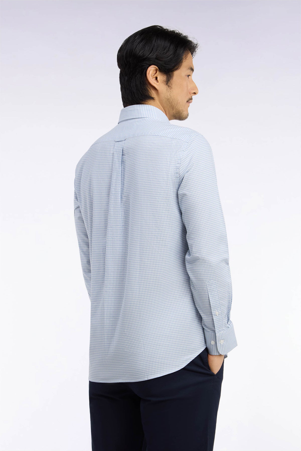 Chemise en coton à carreaux Vichy bleu ciel coupe droite