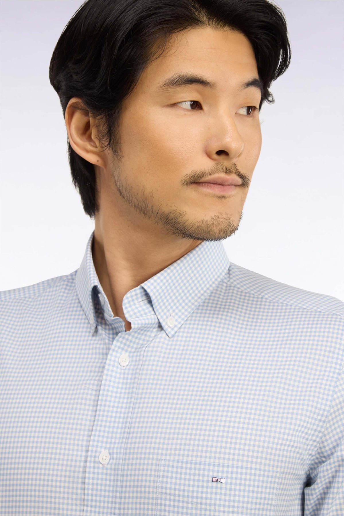 Chemise en coton à carreaux Vichy bleu ciel coupe droite
