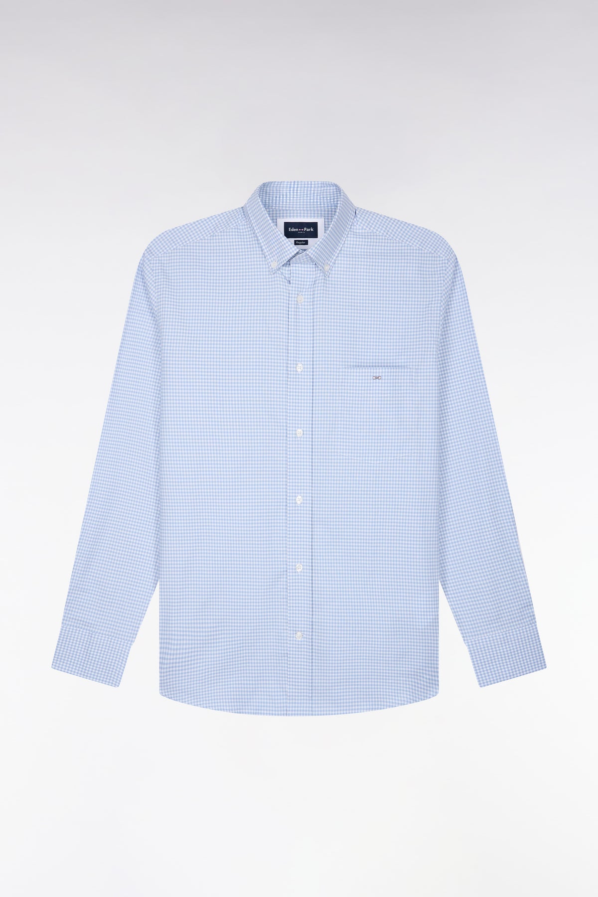 Chemise en coton à carreaux Vichy bleu ciel coupe droite