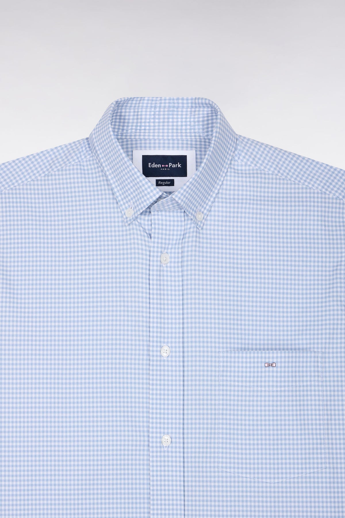 Chemise en coton à carreaux Vichy bleu ciel coupe droite
