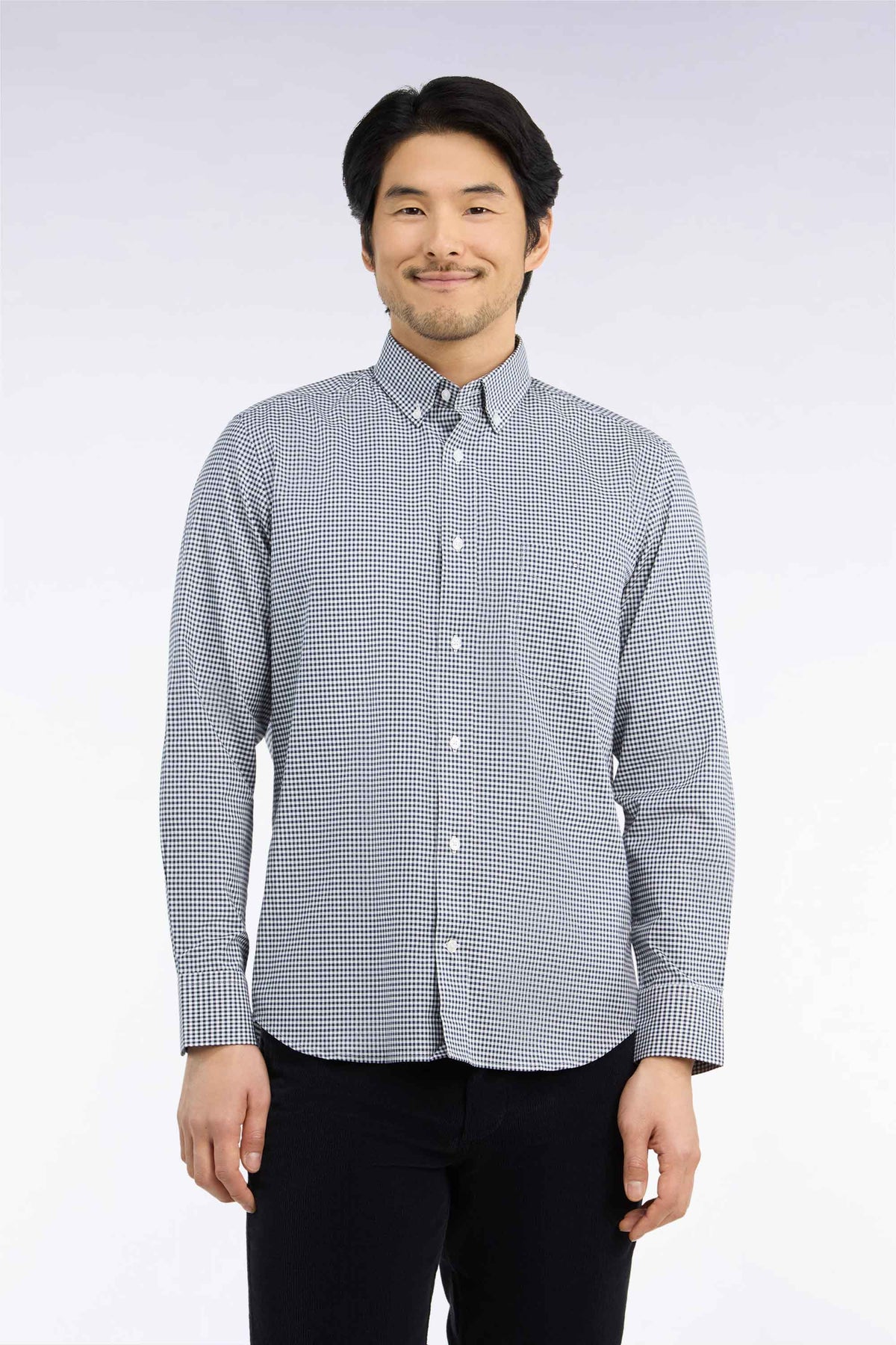 Chemise en coton à carreaux Vichy marine coupe droite
