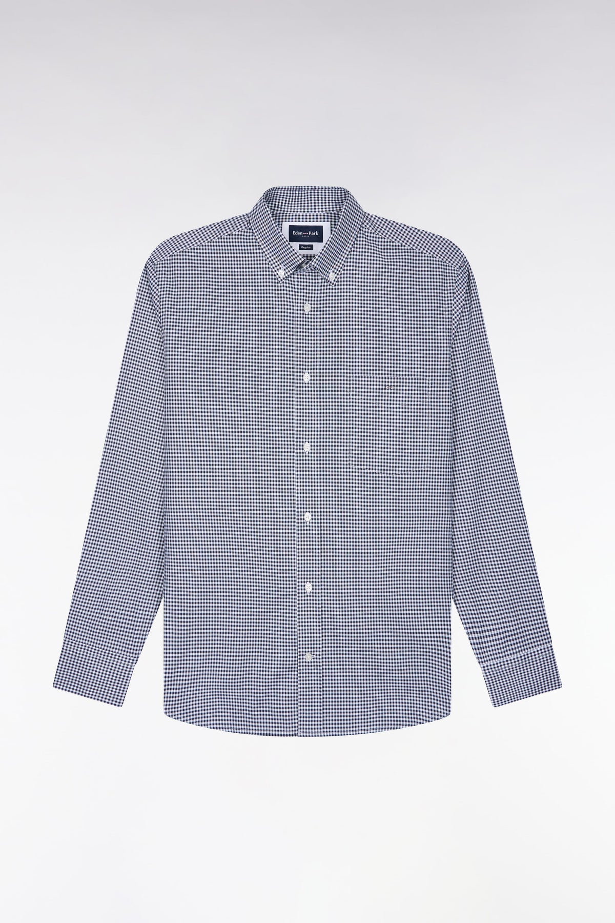 Chemise en coton à carreaux Vichy marine coupe droite