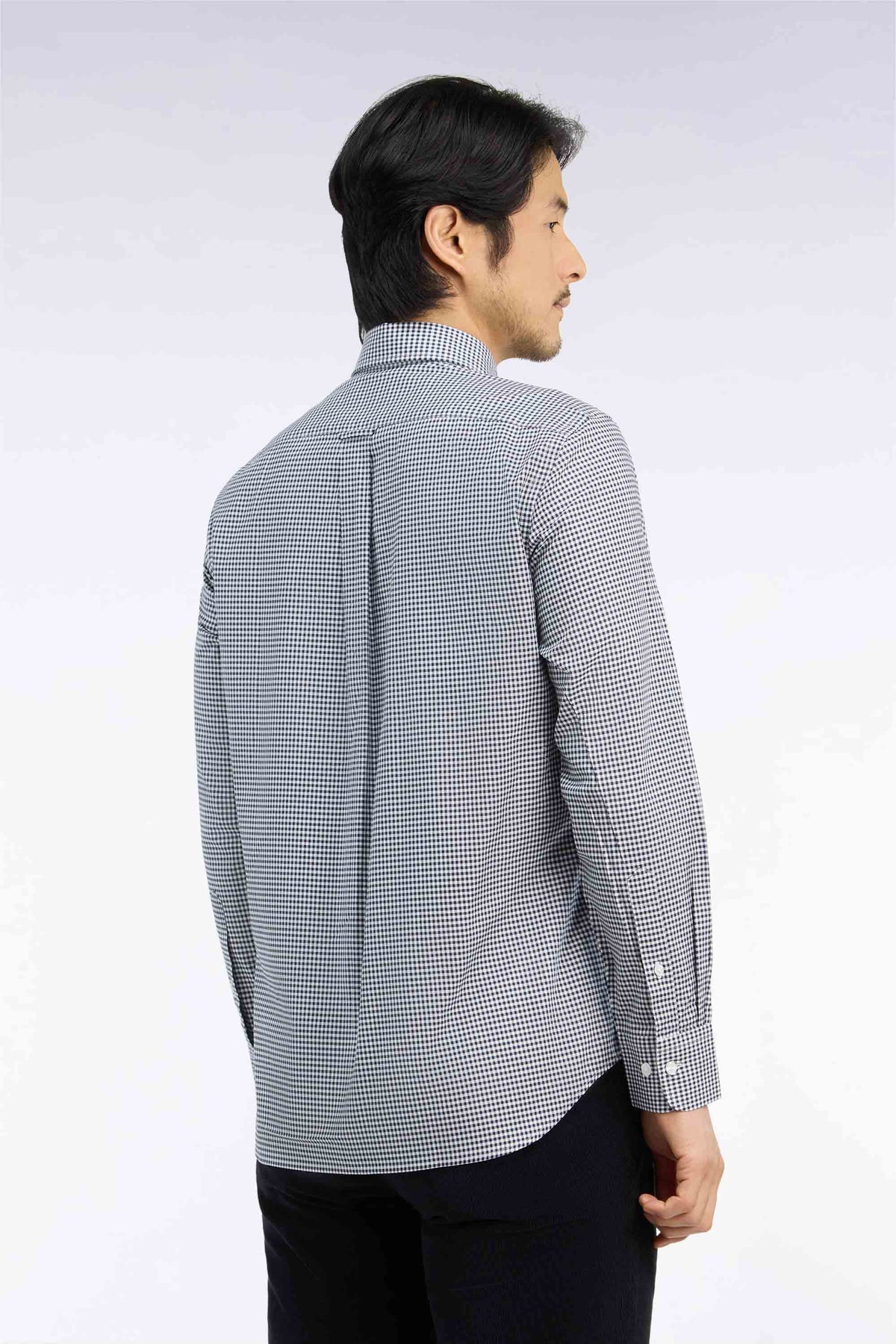 Chemise en coton à carreaux Vichy marine coupe droite