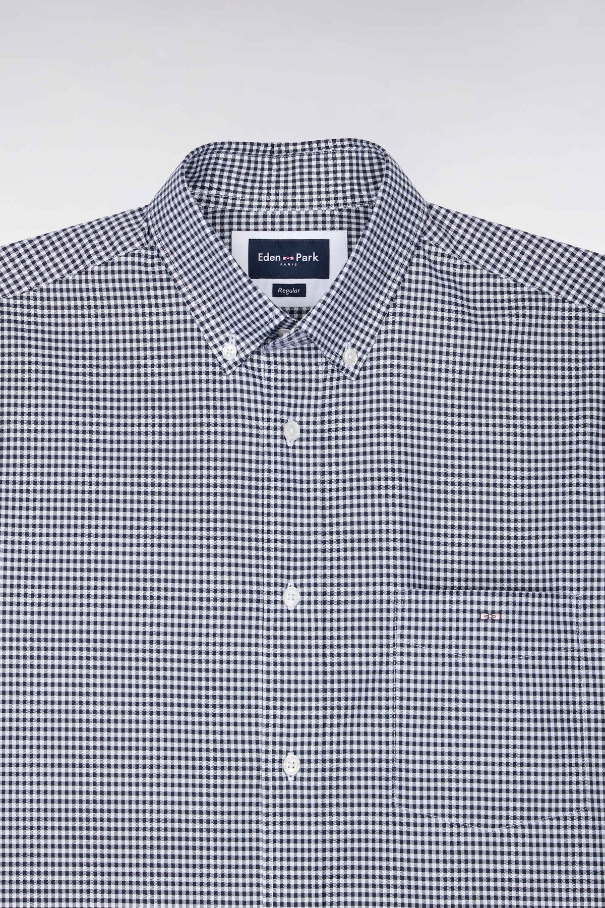 Chemise en coton à carreaux Vichy marine coupe droite