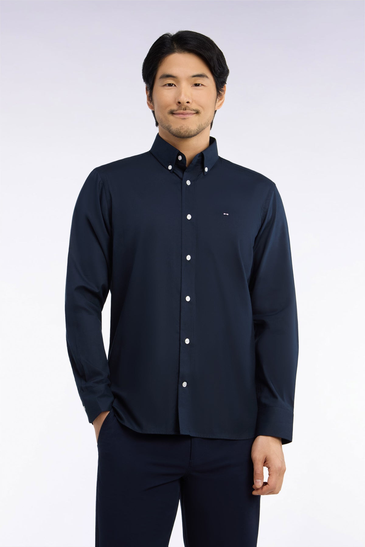 Chemise en coton oxford blanche patch dos coupe droite
