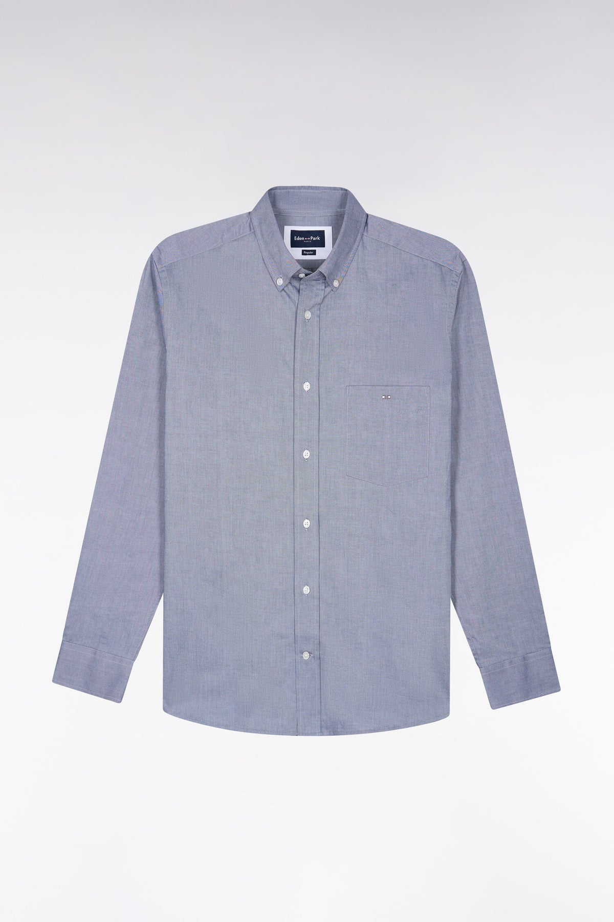 Chemise unie en coton marine coupe droite