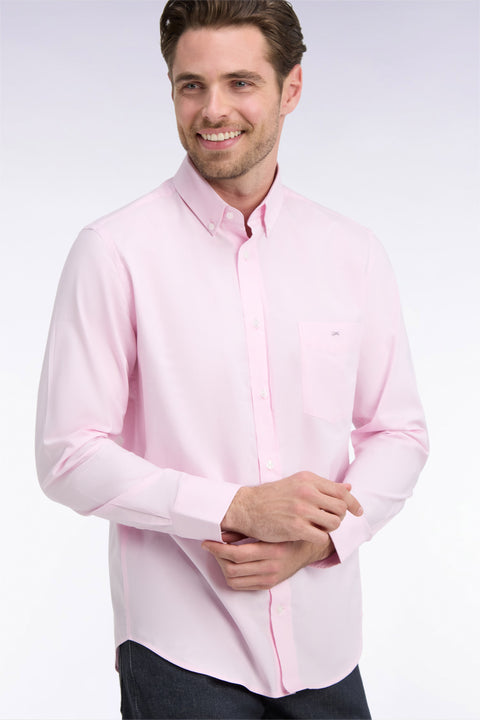 Chemise unie en coton rose coupe droite - Image 1