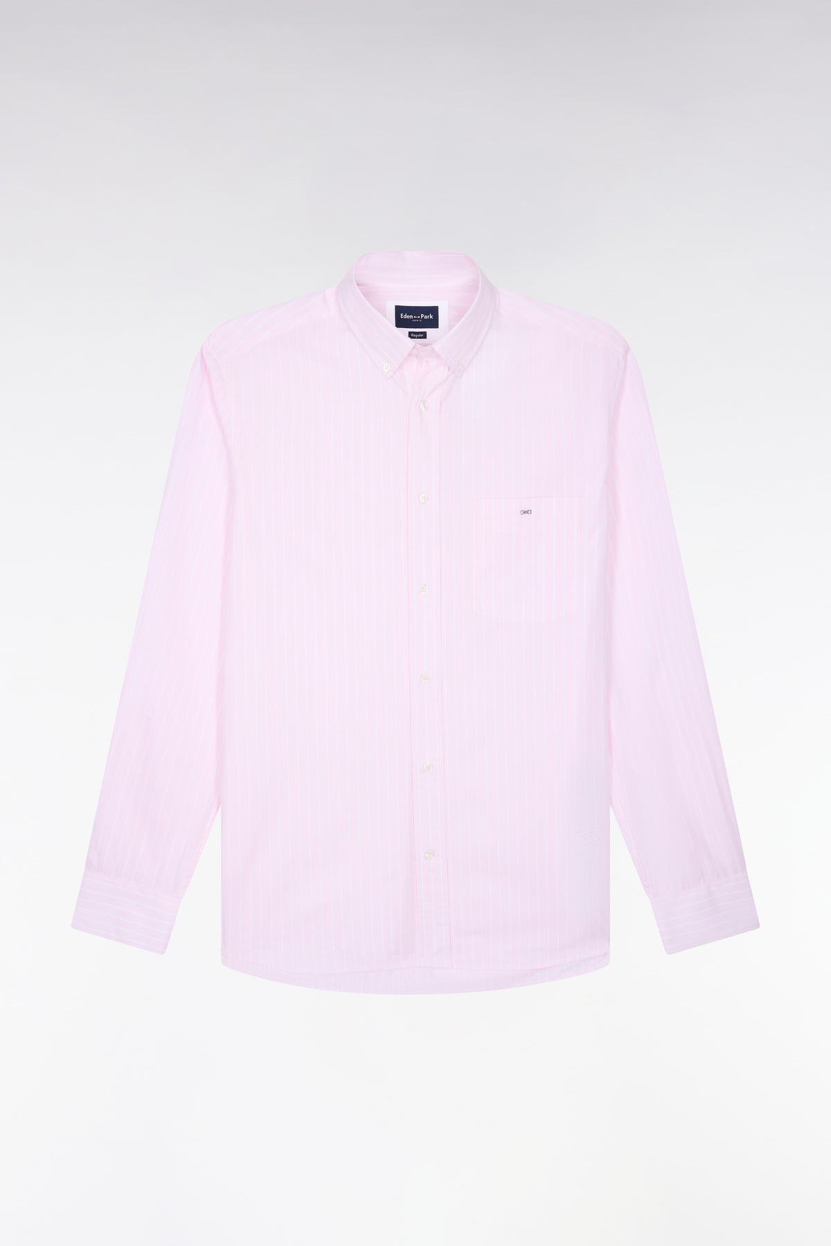 Chemise en coton blanc tissé à rayures roses coupe droite