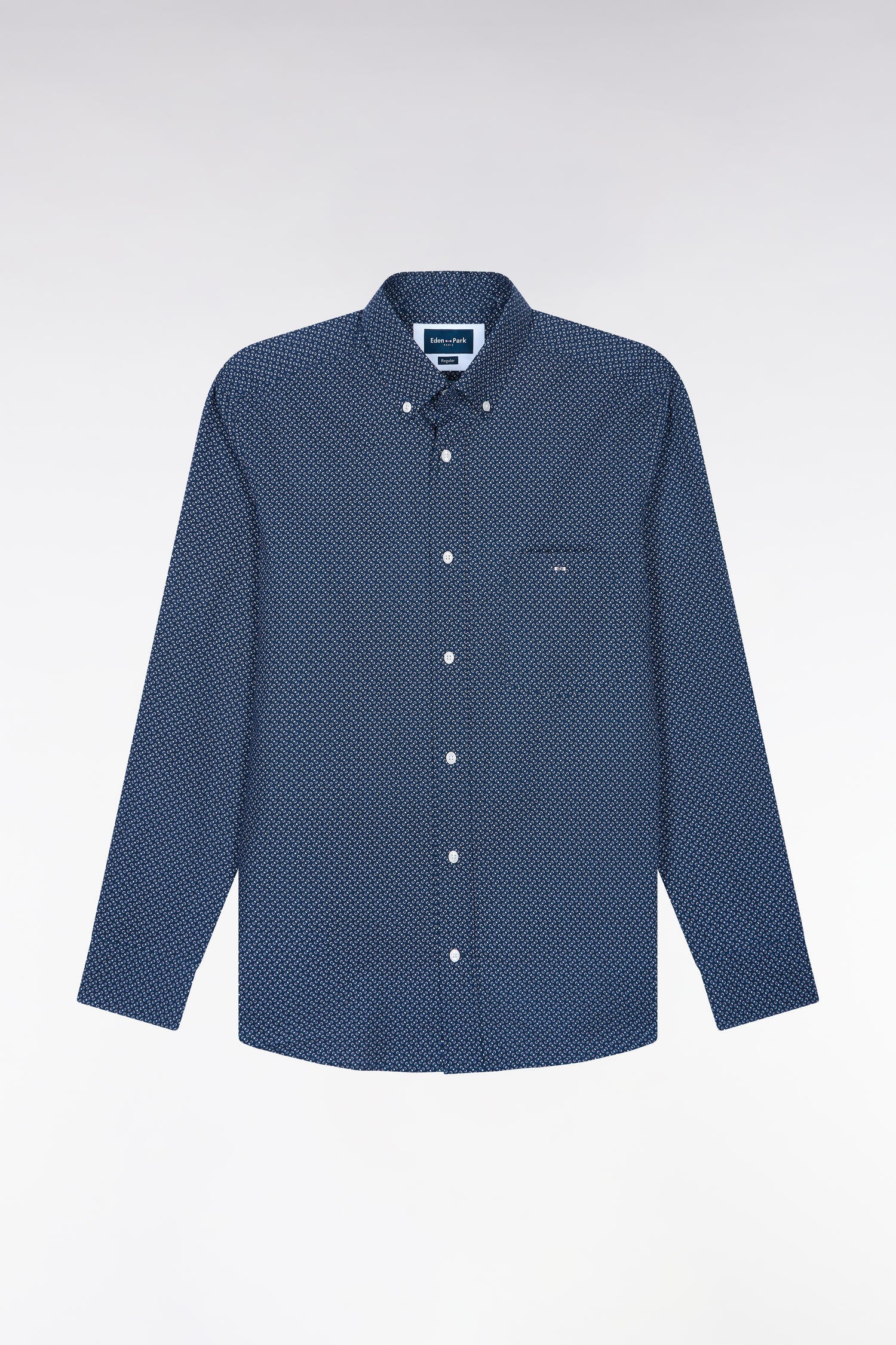 Chemise en popeline de coton marine à micromotifs nœuds papillon