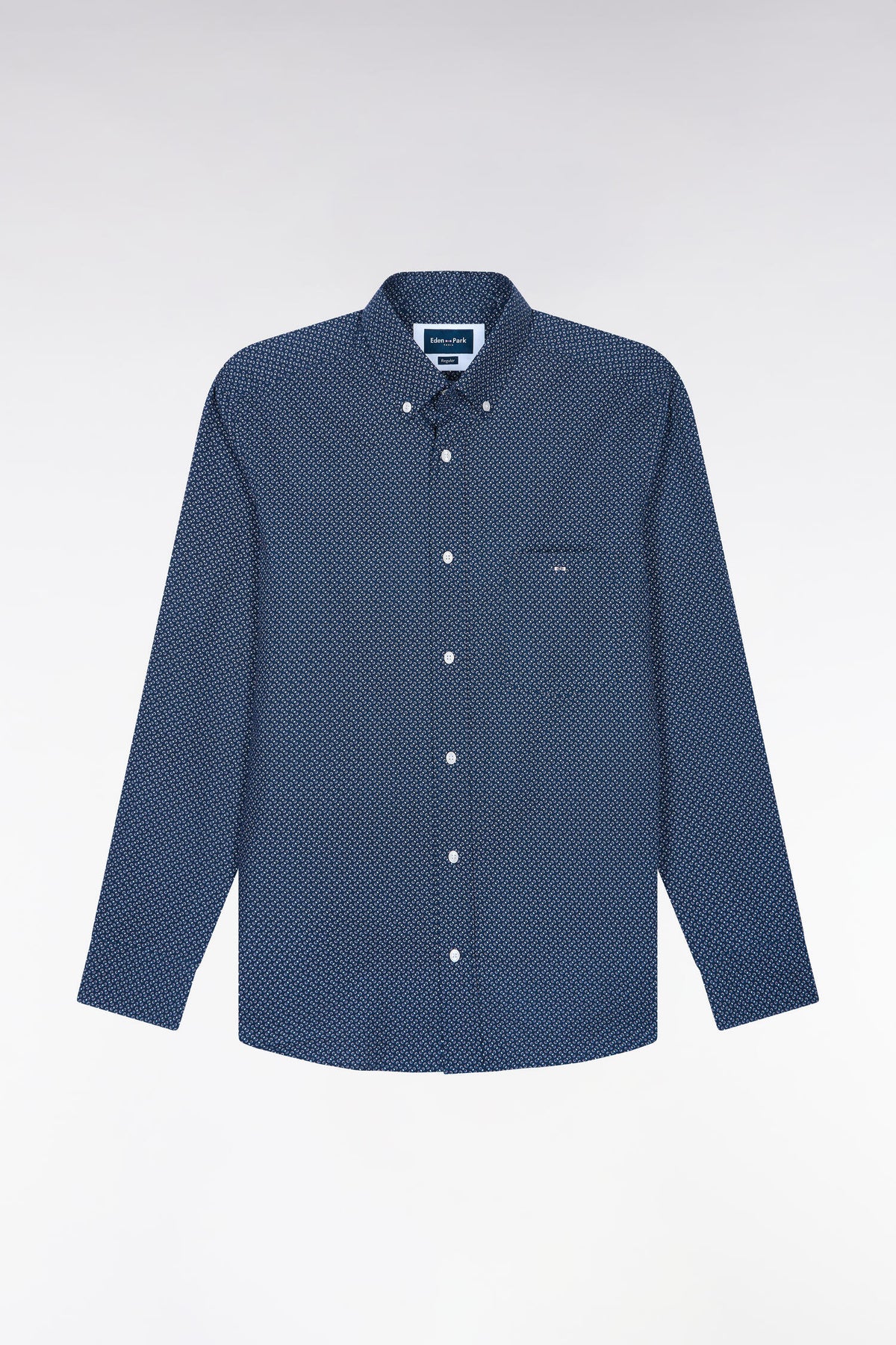 Chemise en popeline de coton marine à micromotifs nœuds papillon