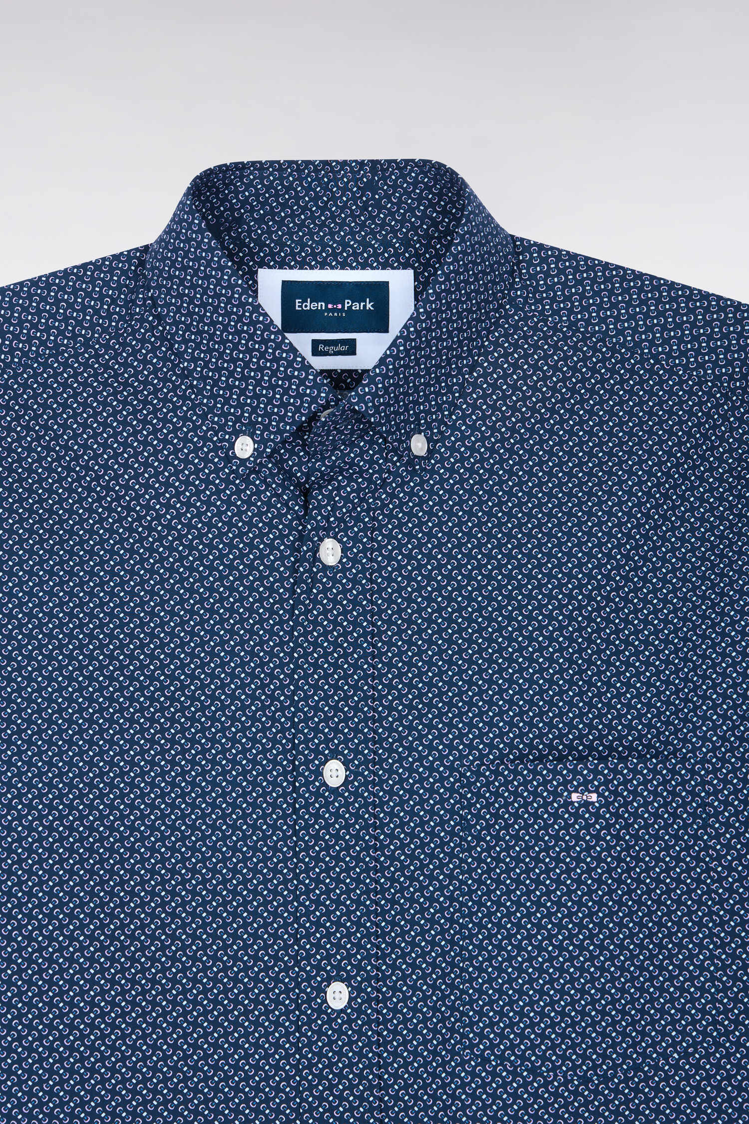 Chemise en popeline de coton marine à micromotifs nœuds papillon