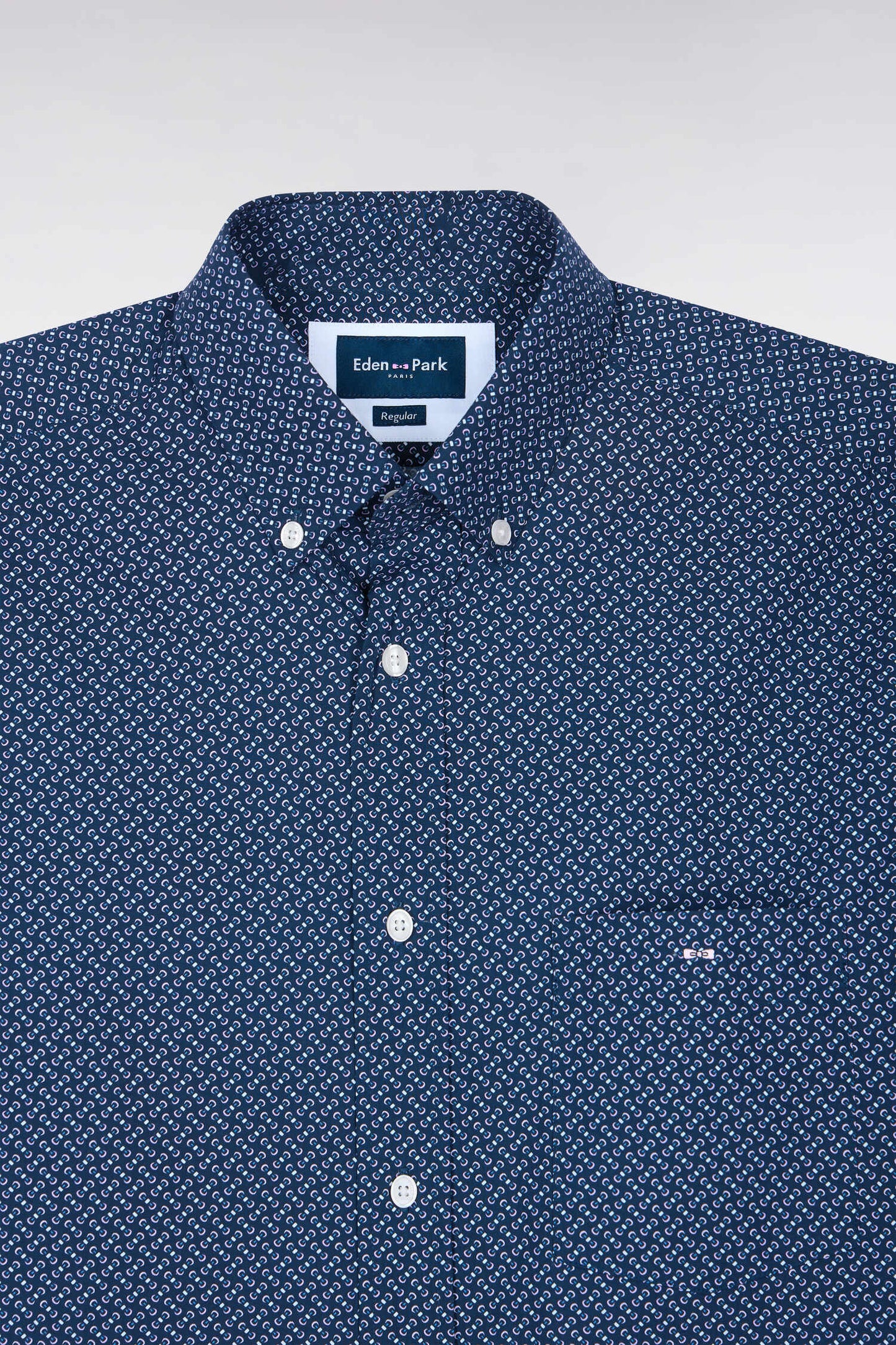 Chemise en popeline de coton marine à micromotifs nœuds papillon
