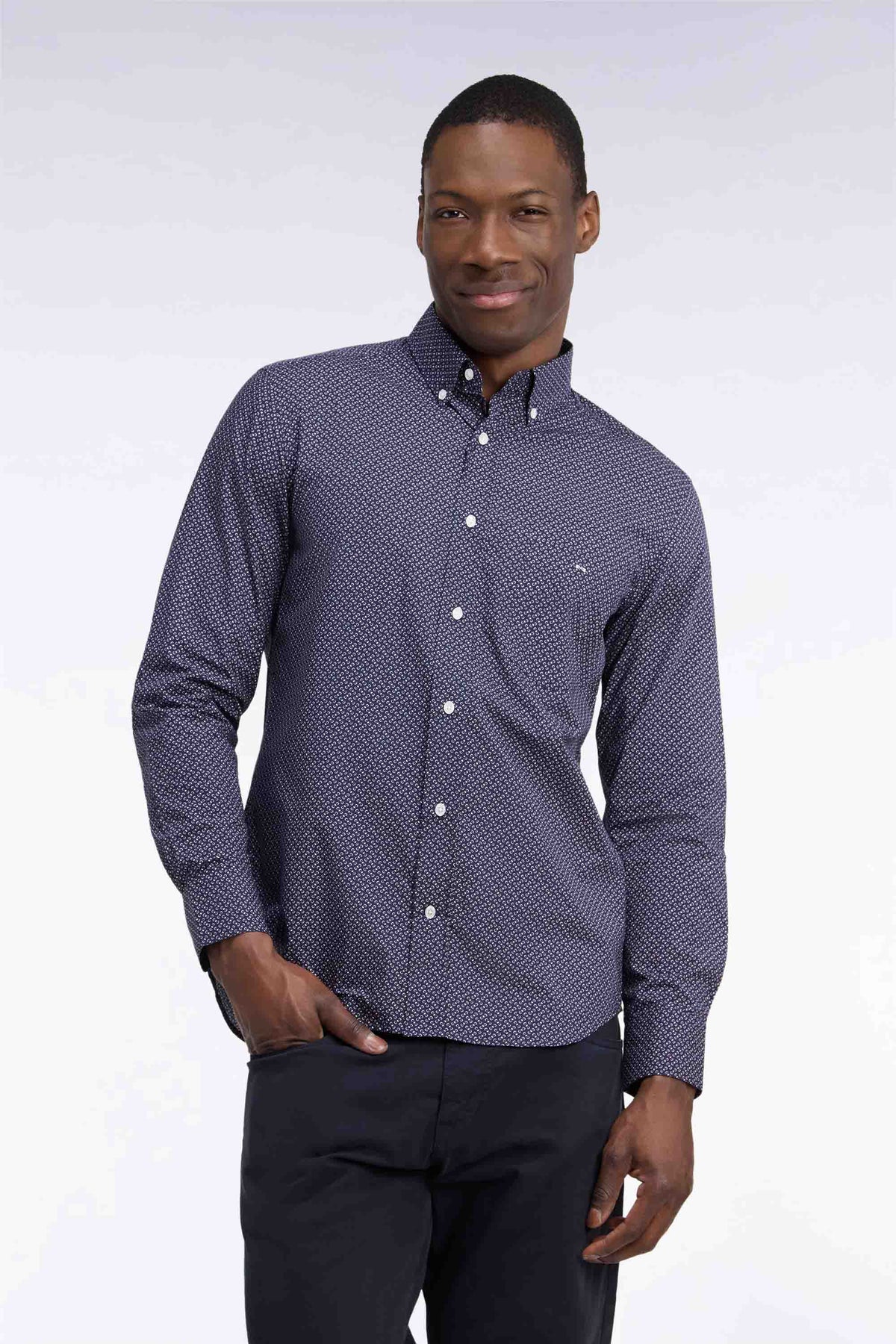 Pink cotton poplin shirt with micro-patterned bow ties