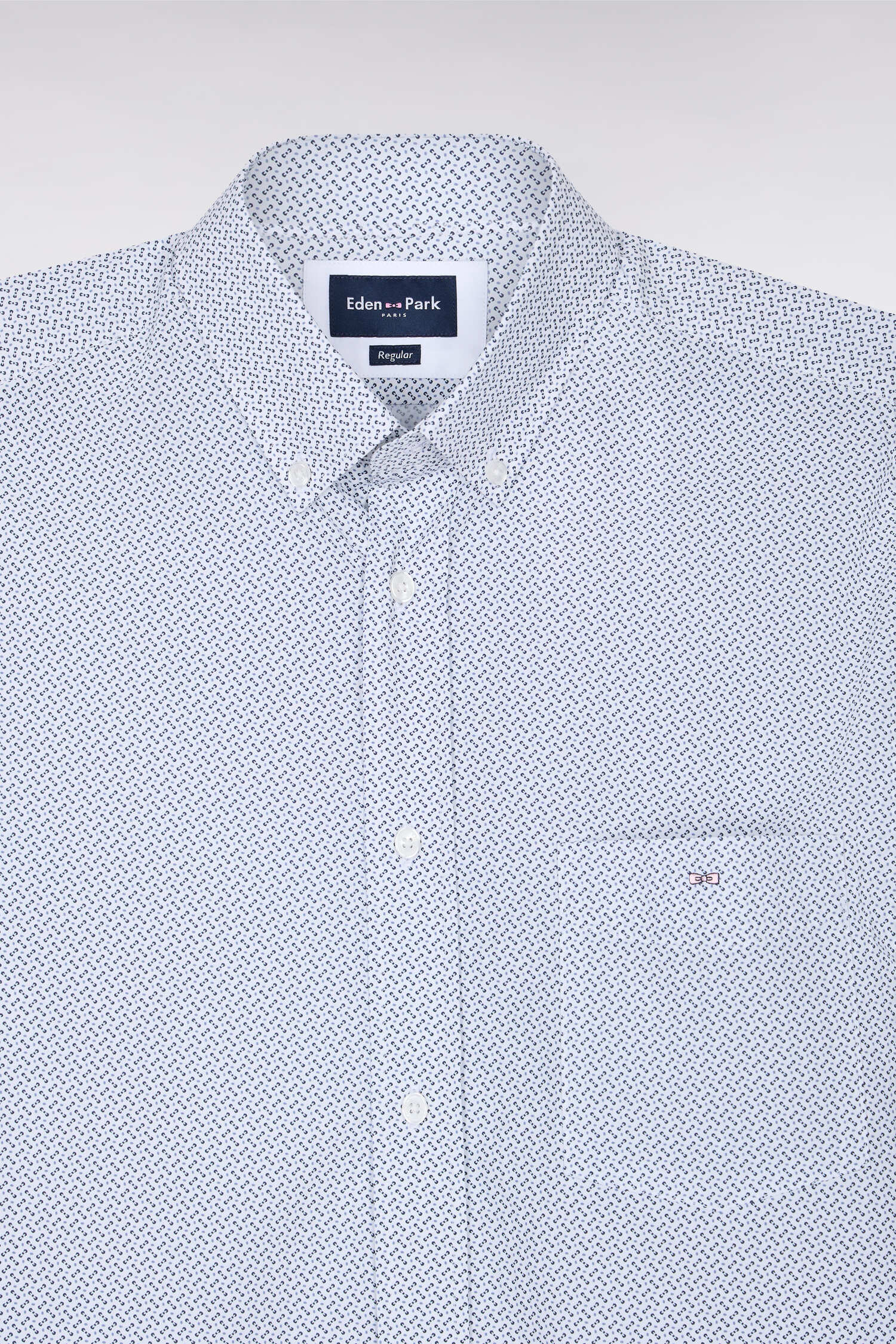 Chemise en coton blanc à micromotifs nœuds papillon coupe droite