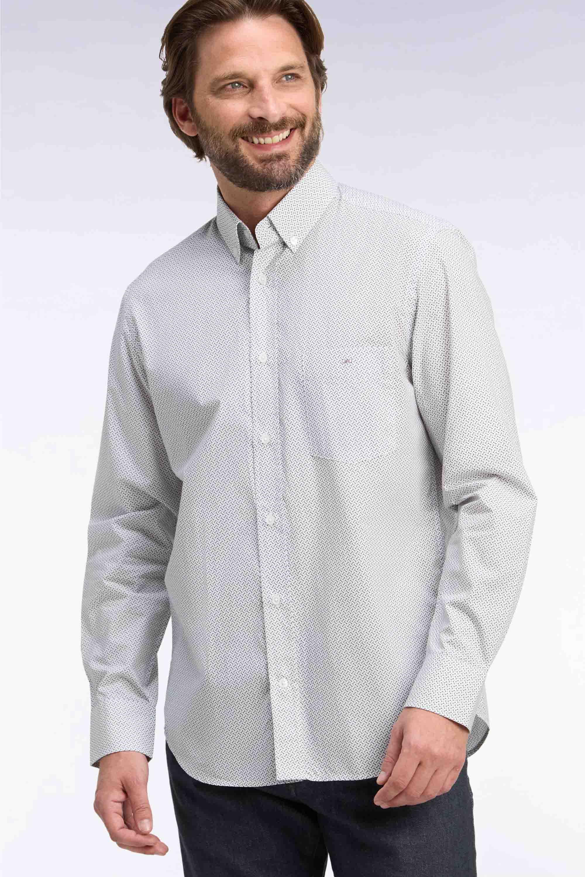 Chemise en coton blanc à micromotifs nœuds papillon coupe droite