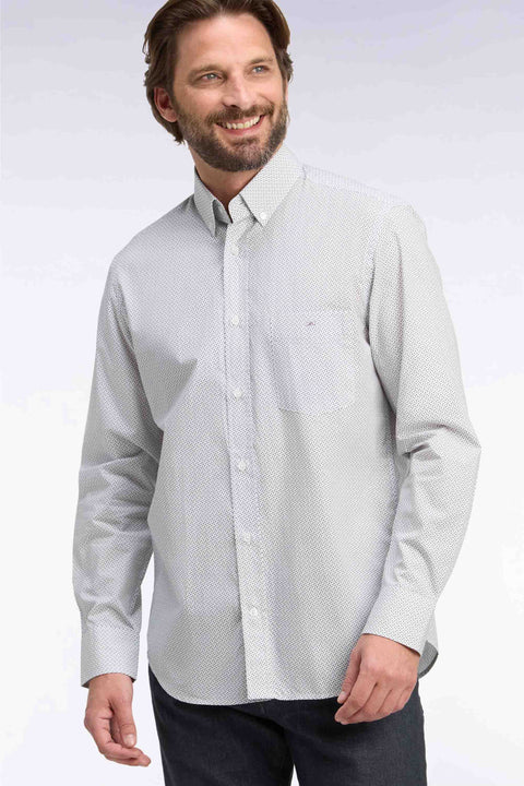 Chemise en coton blanc à micromotifs nœuds papillon coupe droite - Image 1