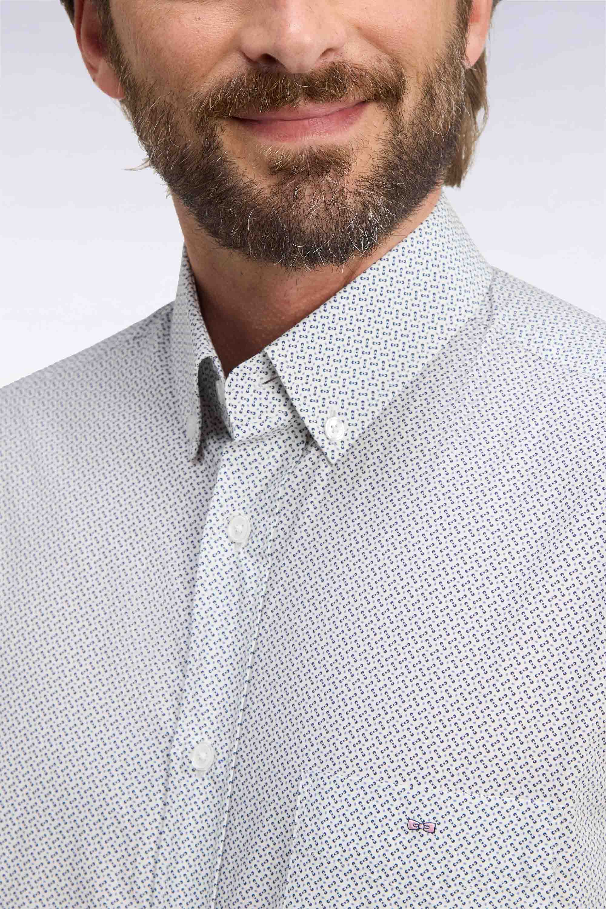 Chemise en coton blanc à micromotifs nœuds papillon coupe droite