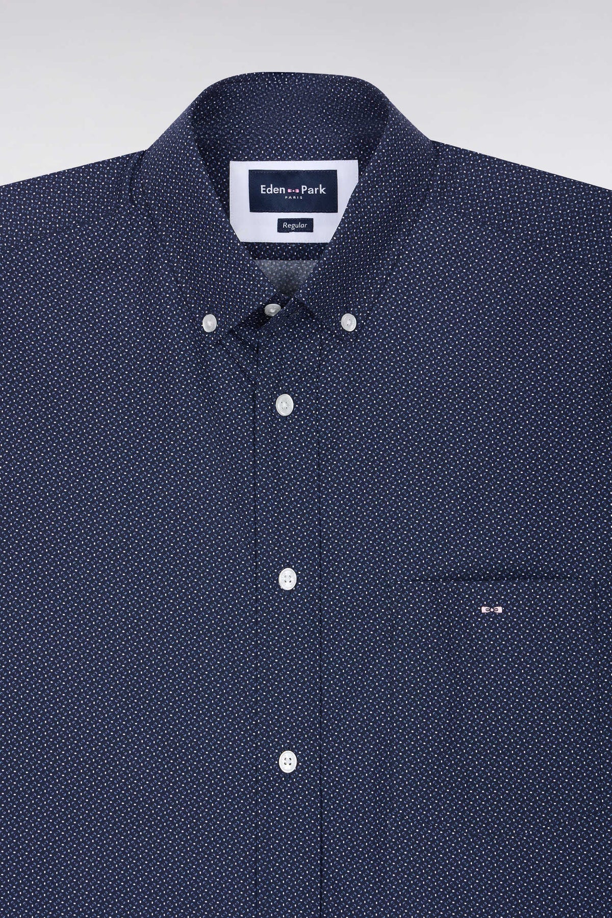Chemise en coton marine à micromotifs nœuds papillon coupe droite